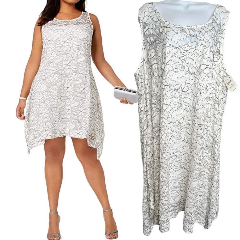 Signature by Robbie Bee Dress Women's 3X Floral Sleeveless Keyhole Back White Dr